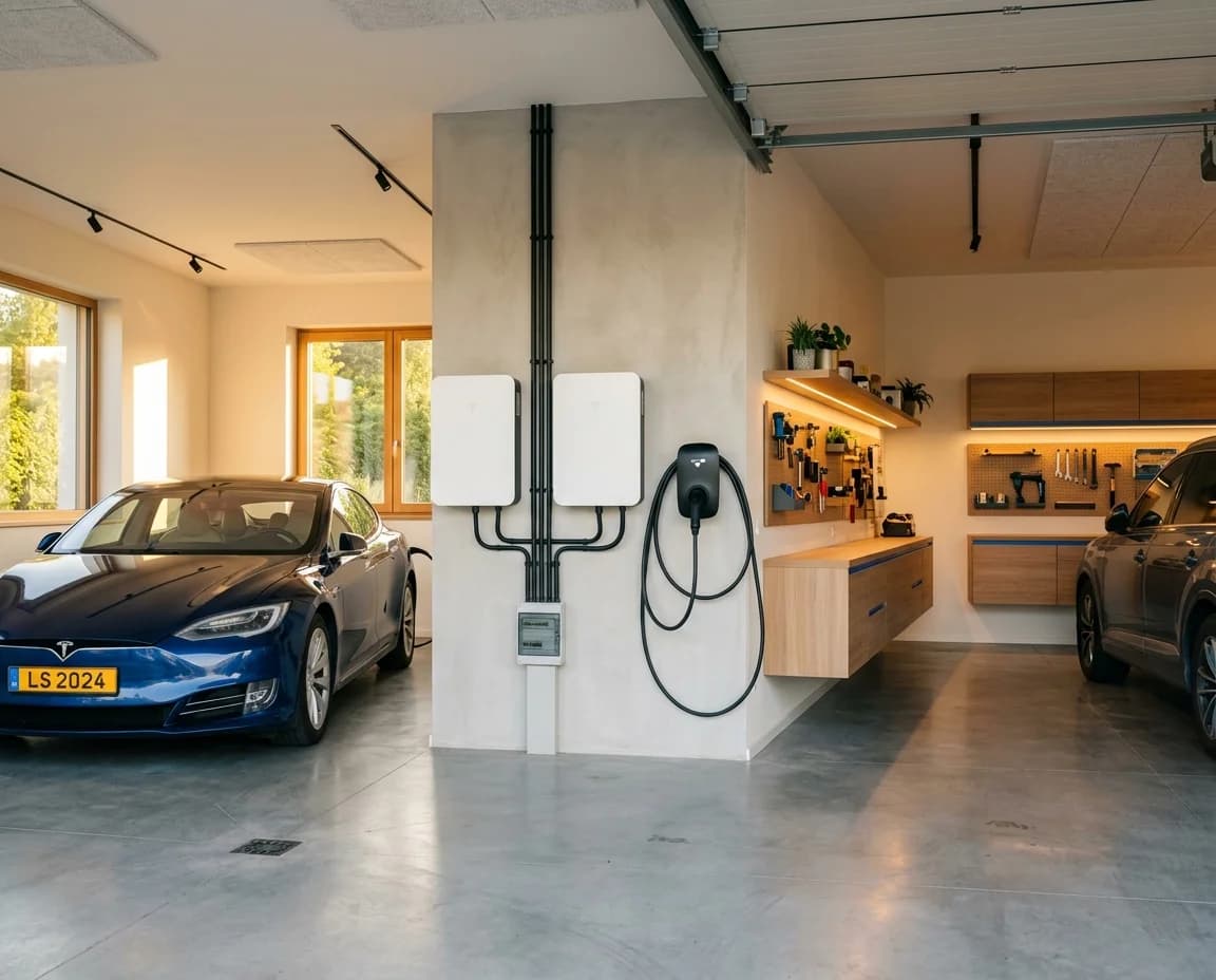 Garage équipé — stockage et recharge intelligente